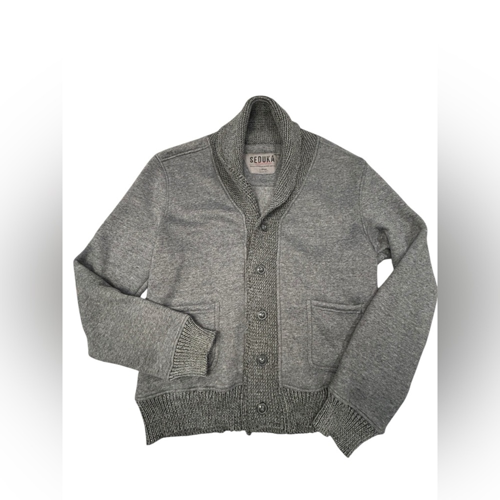 Seduka Men's Large‎ Button Gray Knit Shawl Collar Cardigan Jacket